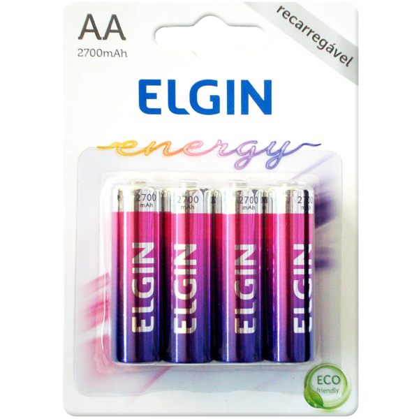 Pilha AA recarregável 2700mah Elgin blister c 4 pilhas